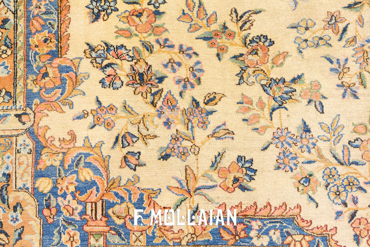 Antique Kerman Rug Beige/Blue Color n°:88097563